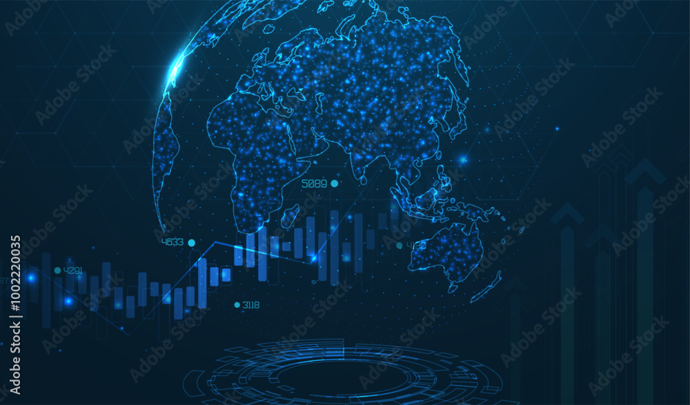 Poster abstract infographic visualization. financial chart with uptrend line graphs and candlesticks. futur