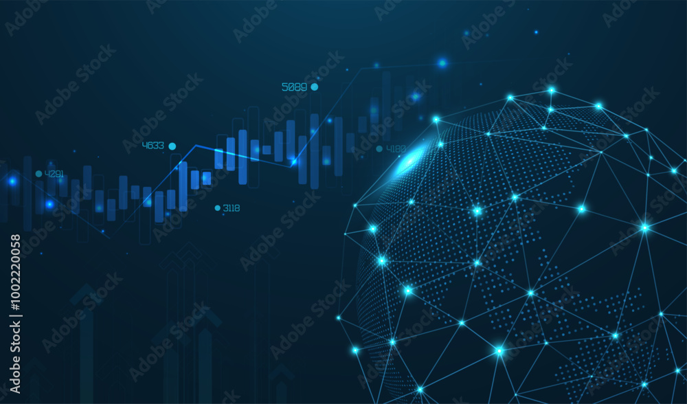 Poster abstract infographic visualization. financial chart with uptrend line graphs and candlesticks. futur