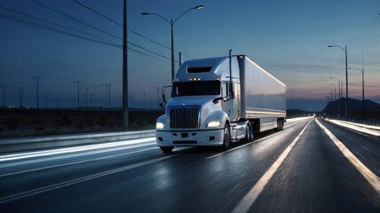 futuristic semi-trailer truck on the night city