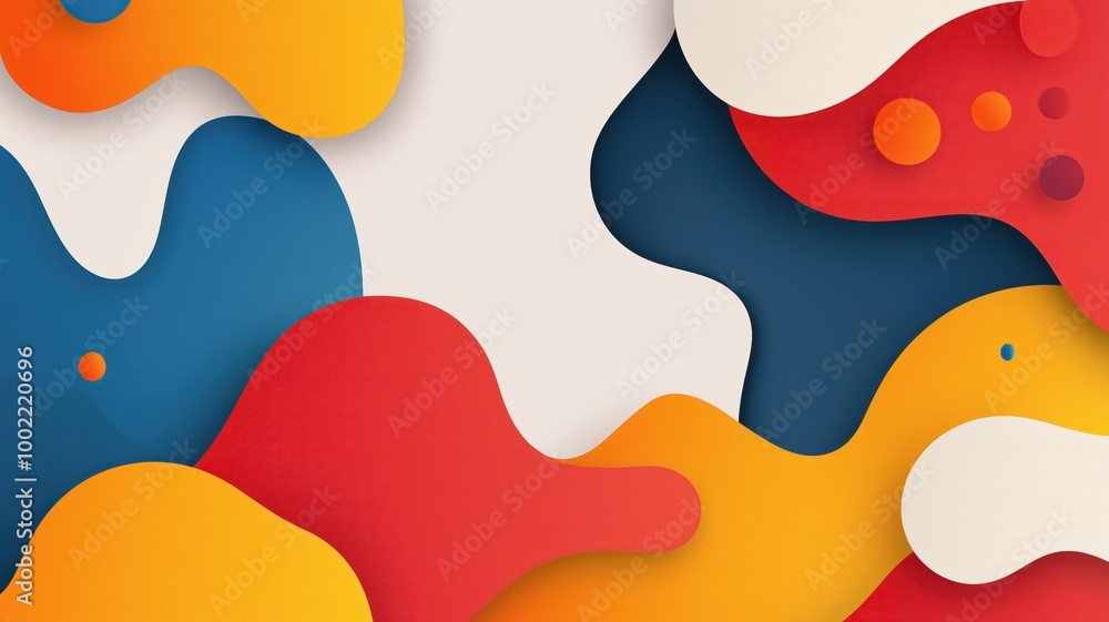Poster colorful abstract shapes in vibrant hues blend together, creating a dynamic and modern composition. 