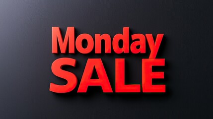 Eye-catching "Monday Sale" text in bold red against a dark background, emphasizing special deals available on Mondays.
