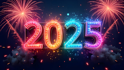 2025 New Year background with fireworks bokeh light and the letters 2025 holiday wallpaper