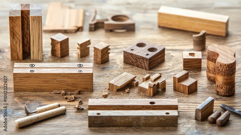 Aufkleber an instructional image of different types of woodwork joints, with labels and explanations.