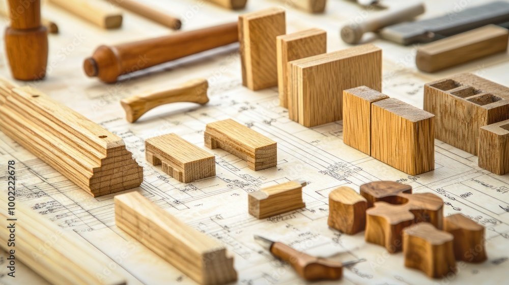 Aufkleber an instructional image of different types of woodwork joints, with labels and explanations.