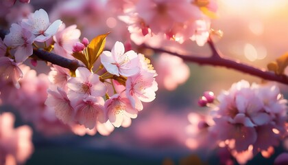 Obraz premium Beautiful cherry tree with tender flowers. Amazing spring blossom 