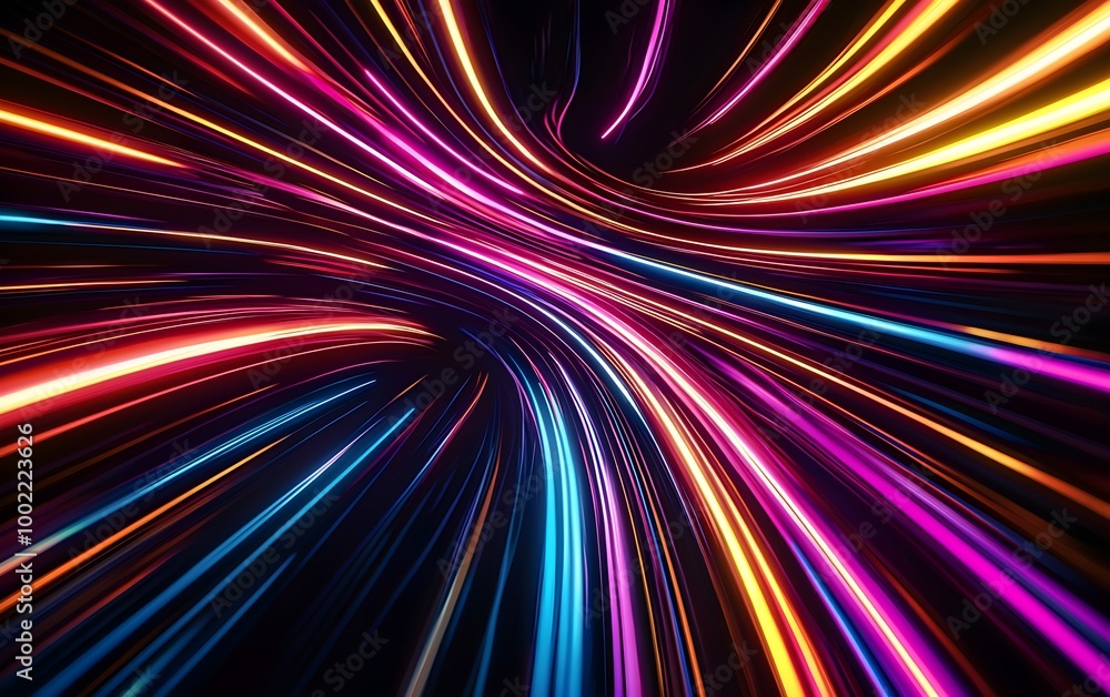 Poster radiant multicolored light streaks extending upward, creating a sense of infinite depth, vibrant and