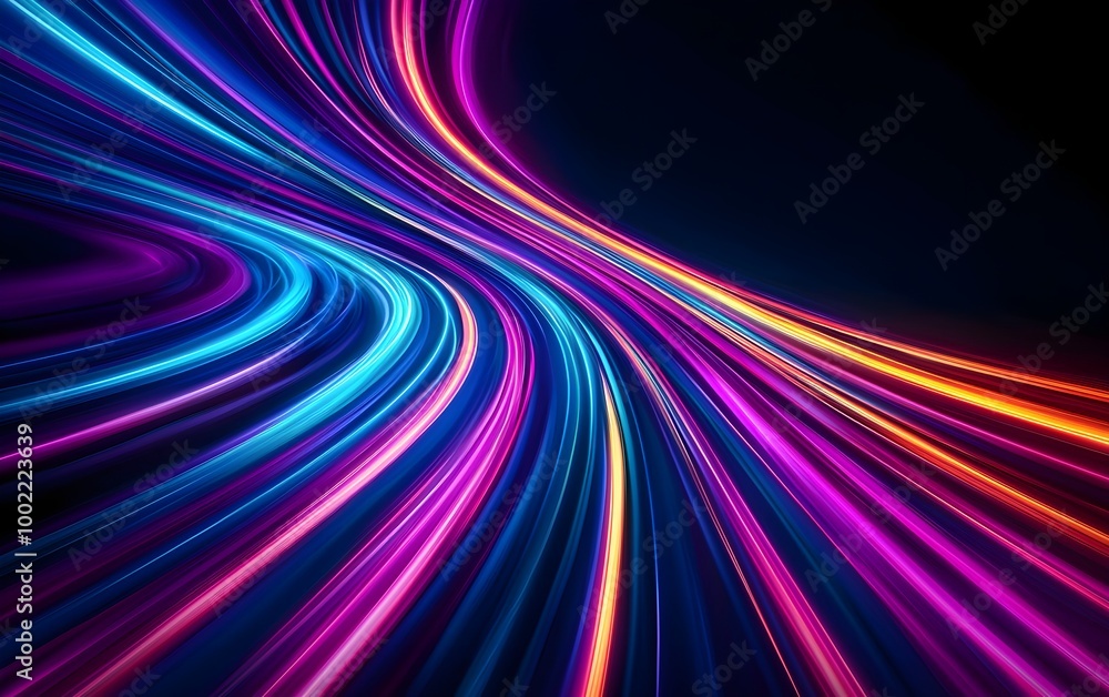 Poster radiant multicolored light streaks extending upward, creating a sense of infinite depth, vibrant and