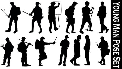 Obraz premium young man activity pose set