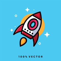 Rocket launching cartoon icon vector illustration