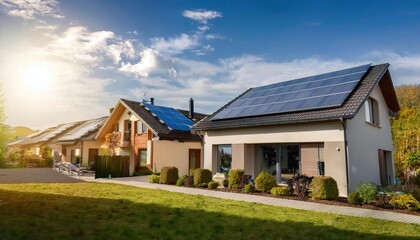 Beautiful houses with solar panels on the roof 