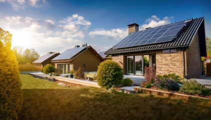 Beautiful houses with solar panels on the roof 
