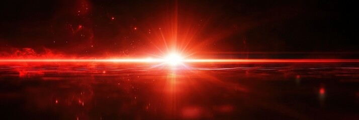 Obraz premium Red Laser Beam on Black Background with Lens Flare