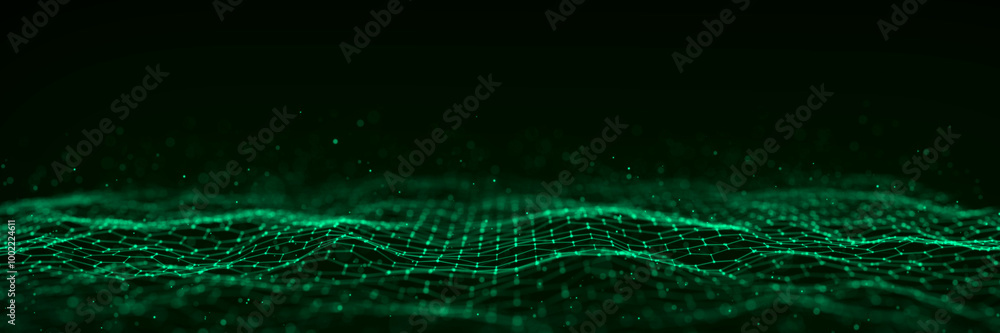 Poster technology hexagon dynamic wave. futuristic honeycomb concept. digital technology webflow. big data 