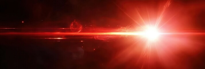 Obraz premium Red Laser Beam with Lens Flare on Black Background