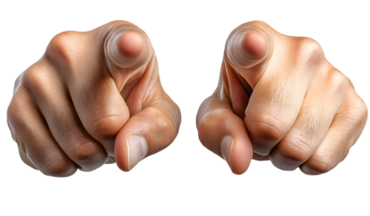 Two Hands Pointing Forward Gesture Isolated on Transparent Background, Directing or Accusing Gesture