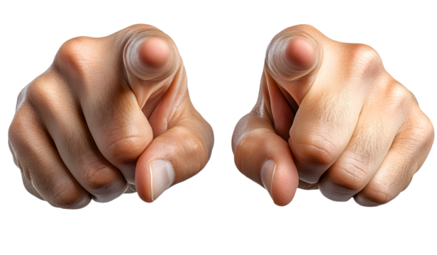 Two Hands Pointing Forward Gesture Isolated on Transparent Background, Directing or Accusing Gesture