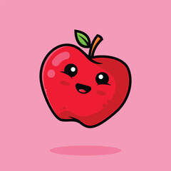 Cute smiling apple cartoon icon illustration