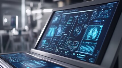 Modern healthcare technology featuring electronic patient records, displayed on a sleek and advanced interface.