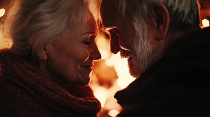 Close-up of an Elderly Couple's Faces, Lit by Warm Light