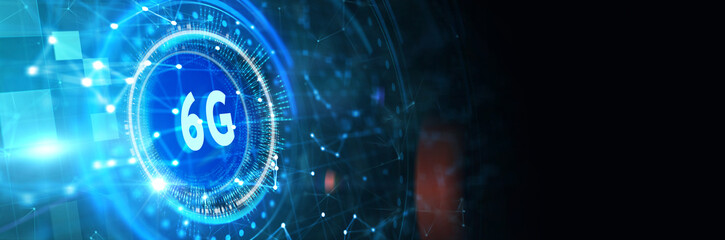 The concept of 6G network, high-speed mobile Internet, new generation networks. Business, modern technology, internet and networking concept. 3d illustration