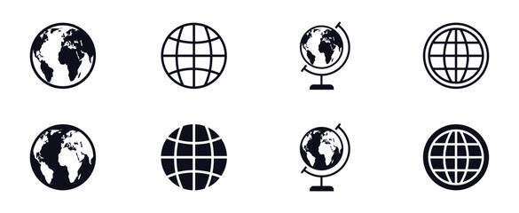 Globe earth icon big set. World icon collection. Globes with world maps. Vector illustration.