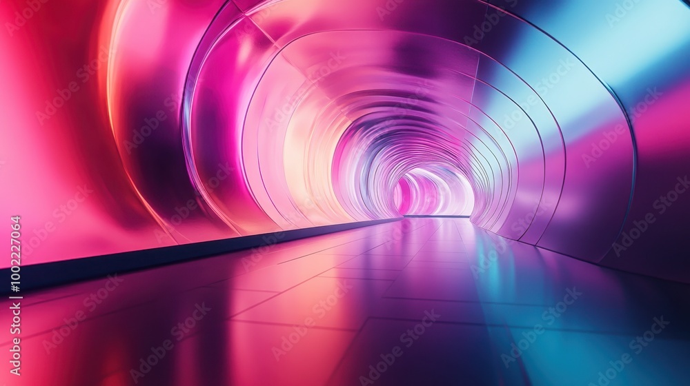 Poster multi-colored gradient lights flowing over abstract architecture, creating a stunning and innovative