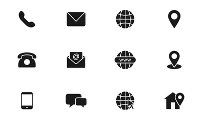 Contact and Web icons set. Business contact us icons. Communication isolated symbols. Phone, email, website and address. Vector illustration.