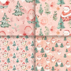 Watercolor Christmas Seamless Pattern   Santa Claus  Tree  Winter Wonderland