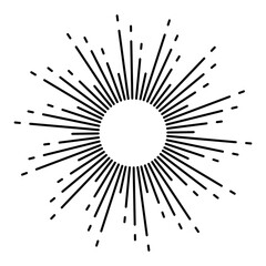 Sunburst firework explosion, bursting or light rays, linear drawing. Vector trendy hand drawn retro isolated design element
