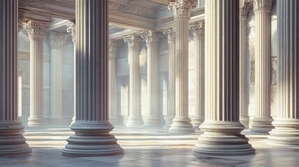 Obraz premium Elegant marble columns, reminiscent of ancient Roman and Greek architecture, adorn this image. The intricate designs and flutings of these pillars evoke the grandeur of ancient temples and buildings.