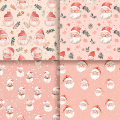 Watercolor Christmas Santa Claus Seamless Pattern Background