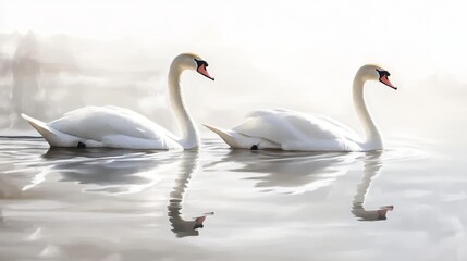 Fototapeta premium Elegant white and gray swans glide gracefully across the tranquil waters.