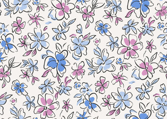 Obraz premium Seamless Skethcy Floral Pattern 