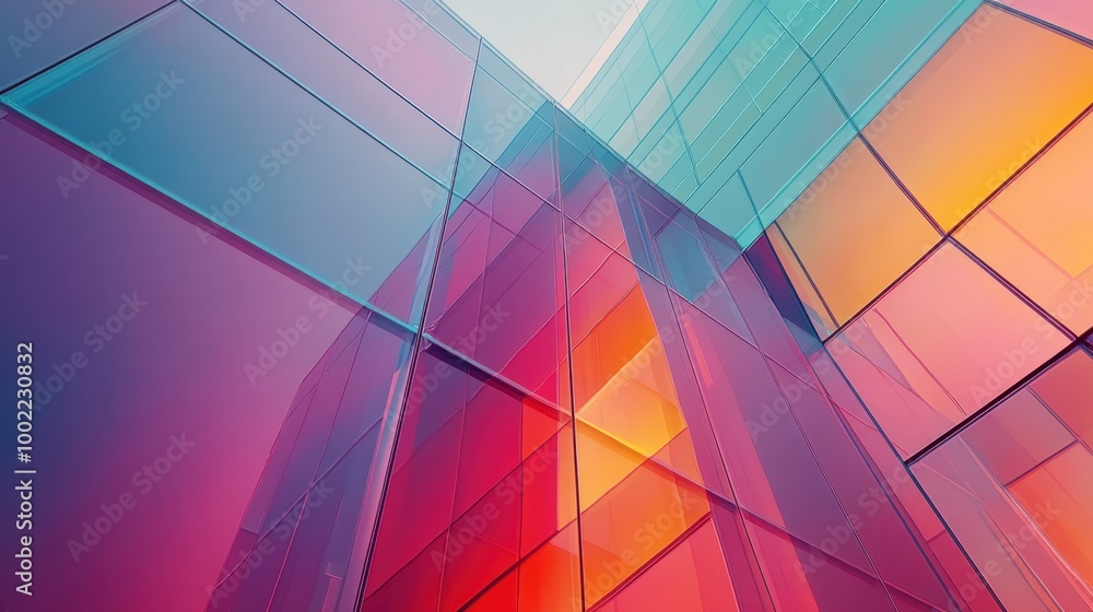 Poster sleek abstract architecture bathed in multi-colored gradients, creating a beautiful and futuristic d
