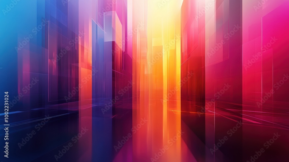 Poster sleek abstract architecture bathed in multi-colored gradients, creating a beautiful and futuristic d