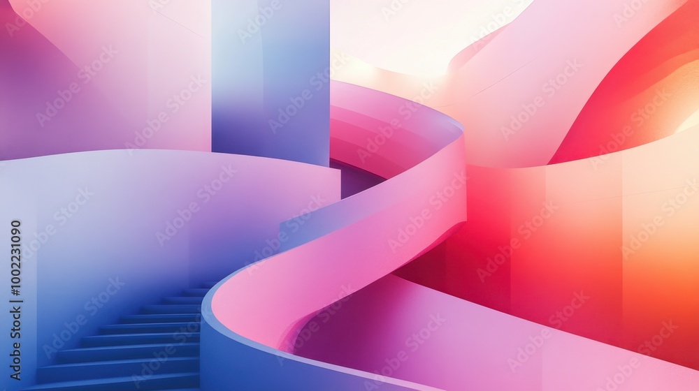 Poster sleek abstract architecture bathed in multi-colored gradients, creating a beautiful and futuristic d