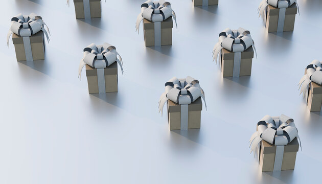 Repetition of gift boxes on colored background