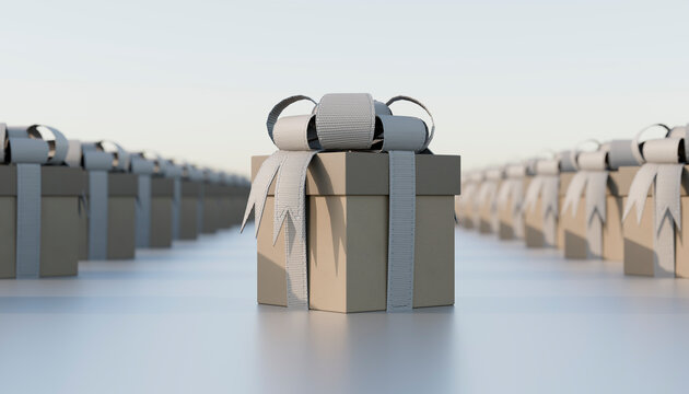 Gift box packaged with ribbon into bow