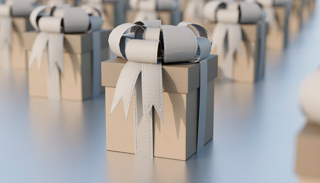 Gift box tied with ribbon into bow