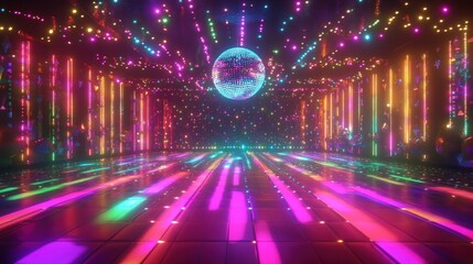 Neon Dance Floor with Disco Ball
