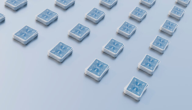 Stack of playing cards arranged in rows