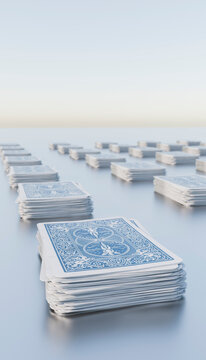 Stack of playing cards arranged in rows