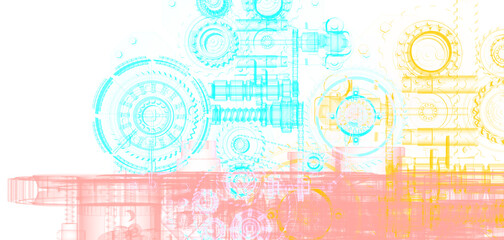 Vibrant abstract gears and cogs in futuristic mechanical design