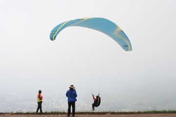 paraglider ready to take off for fly