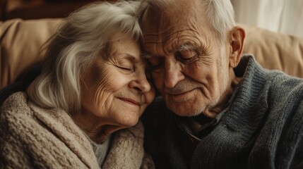Elderly Couple Embracing and Gazing at Each Other with Love