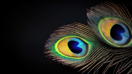Obraz premium A close-up of a peacock's feathers with its tail feathers spread out to display the vibrant colors of the peacock's plumage