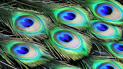 Obraz premium A close-up of a peacock's feathers, vividly displaying their colors