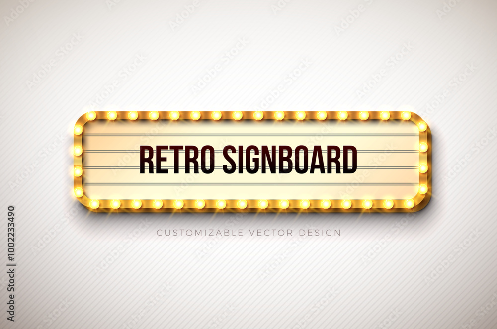 Poster vector retro signboard or lightbox illustration with customizable design on clean background. light 