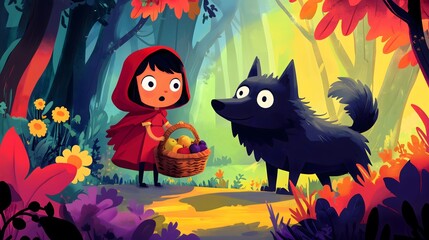 Little Red Riding Hood encountering the Big Bad Wolf