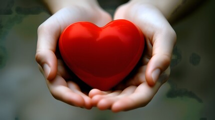 Fototapeta premium Hand offering a heart as a gift on Valentine's Day , Holding a heart